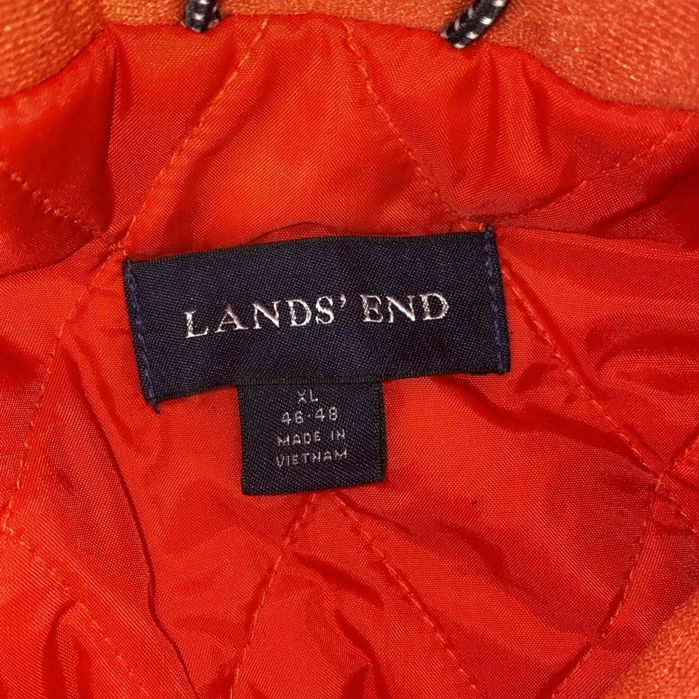 Lands End The Squall Mens XL Orange Blue Water Windproof Quilted  Lined Parka